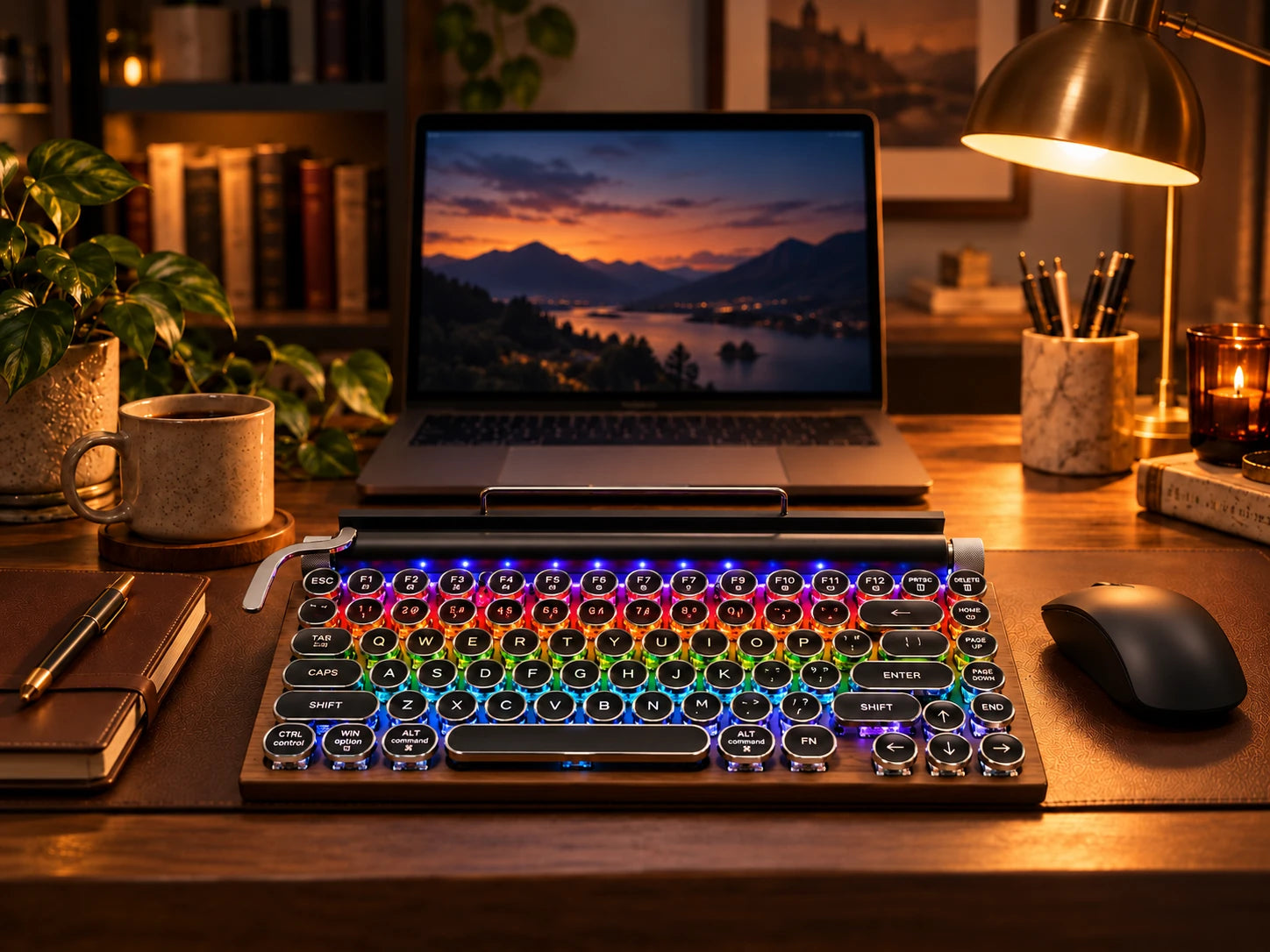 The same desk with the VORIQOK typewriter keyboard