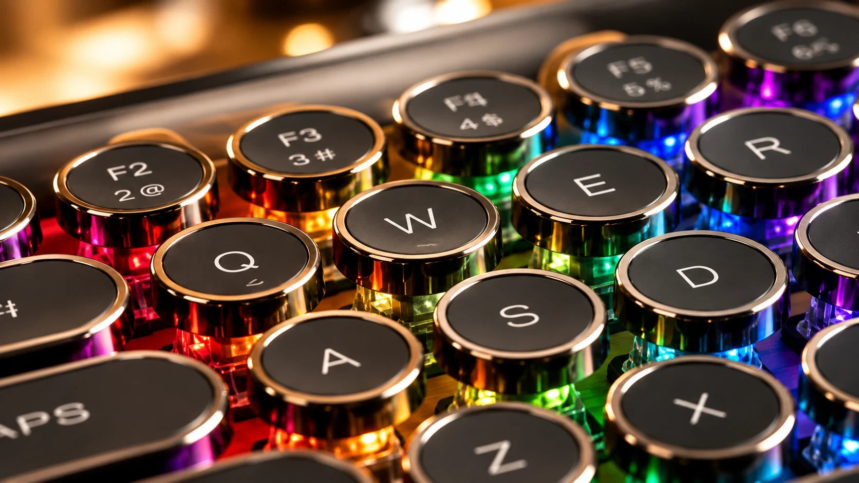 Round keycaps with metal-style rings