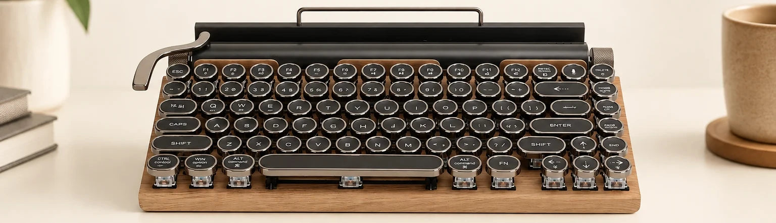 VORIQOK typewriter keyboard on a clean desk